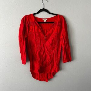 Lucky Brand Red V-Neck Blouse